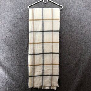 Zara Blanket Scarf Womens Beige Plaid Fringe Ivory Oversized Knit Winter